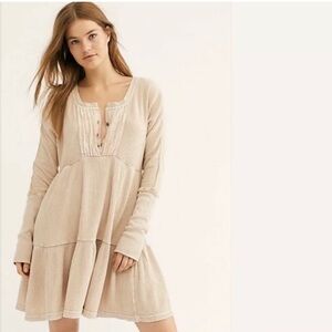 Free People One Jolene‎ Mini Dress Sand Light Peach Pink Boho Peasant Oversized
